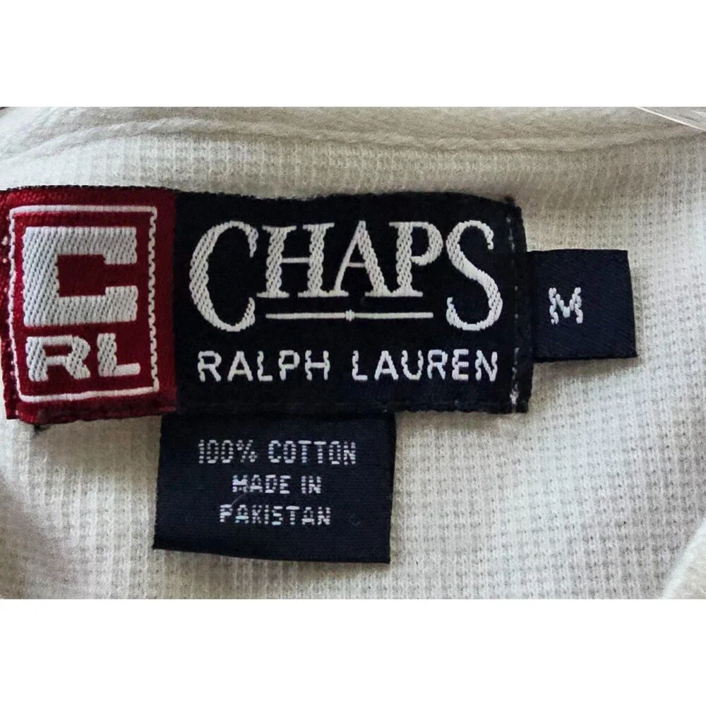 Vntg 90s Chaps Ralph Lauren Mens M Waffle Knit Sweater V‑Neck Pullover Old Money
